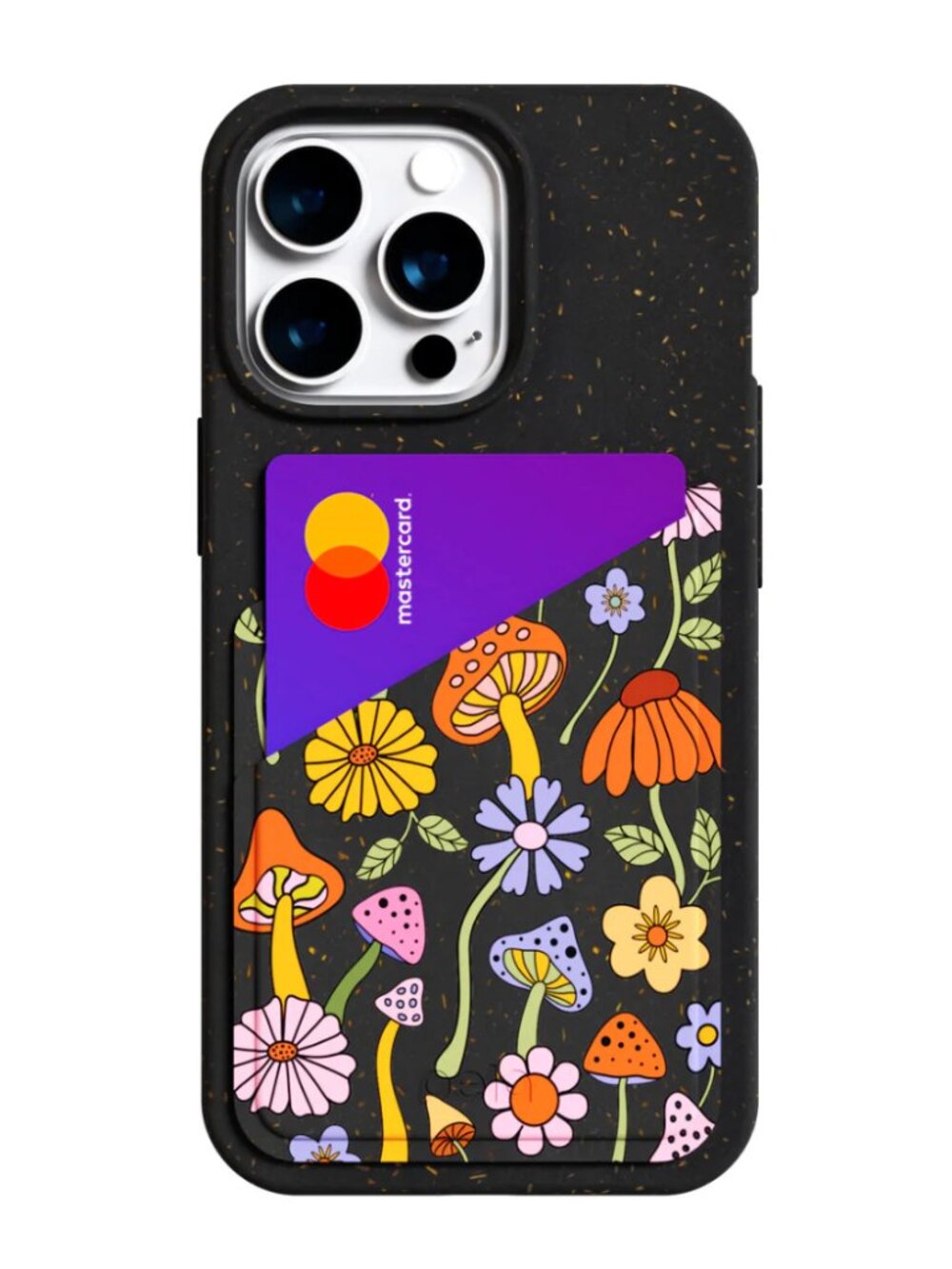 PELA Shrooms and Blooms Black Phone Case Card Holder NEW